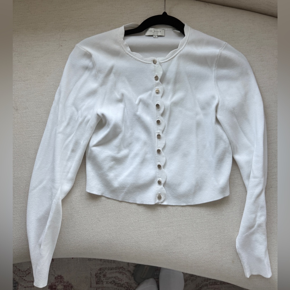 Ted Baker White Cropped Scalloped Cardigan